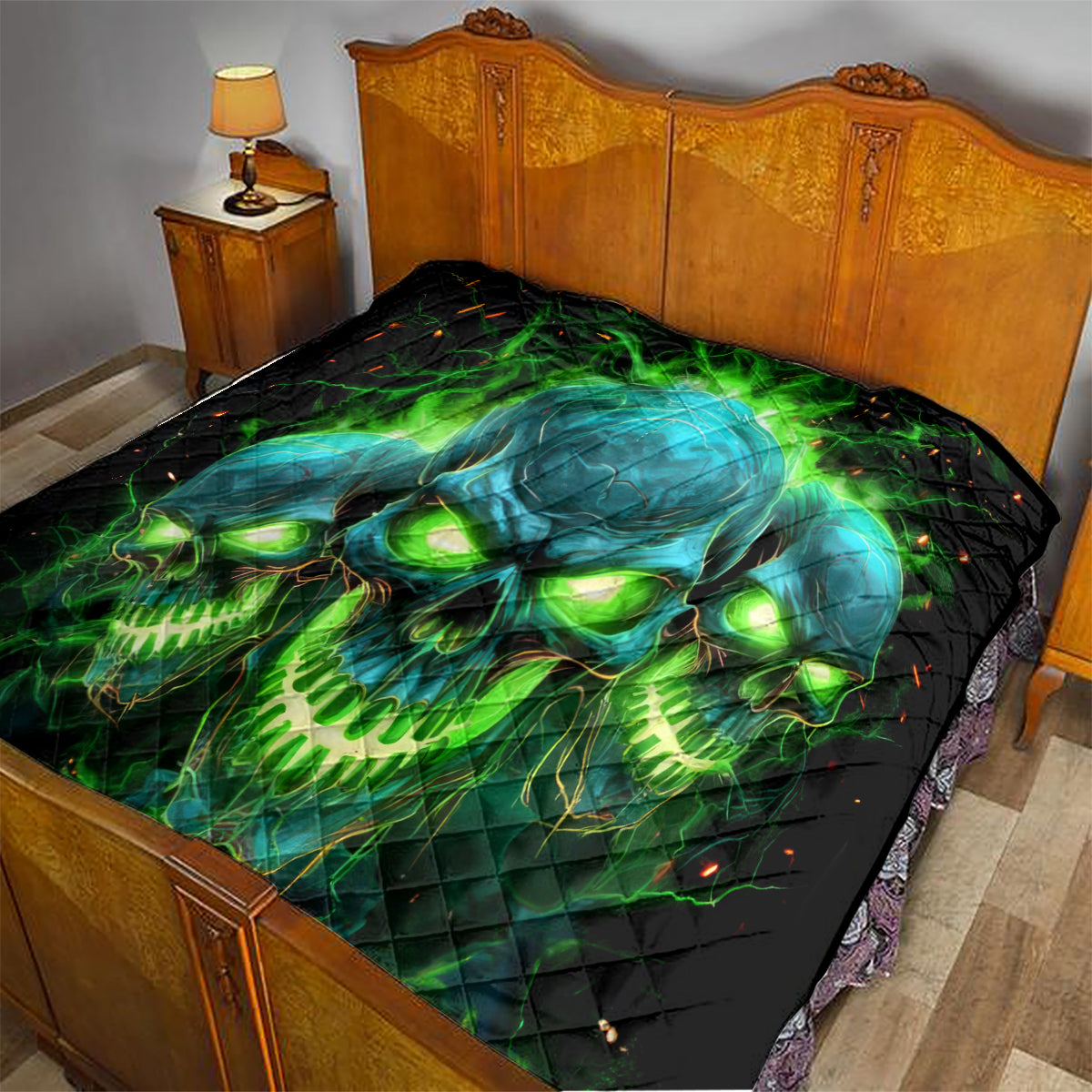 Flame Skull Quilt I'm Never Alone My Demons Are Wit Me 24/7 - Wonder Print Shop