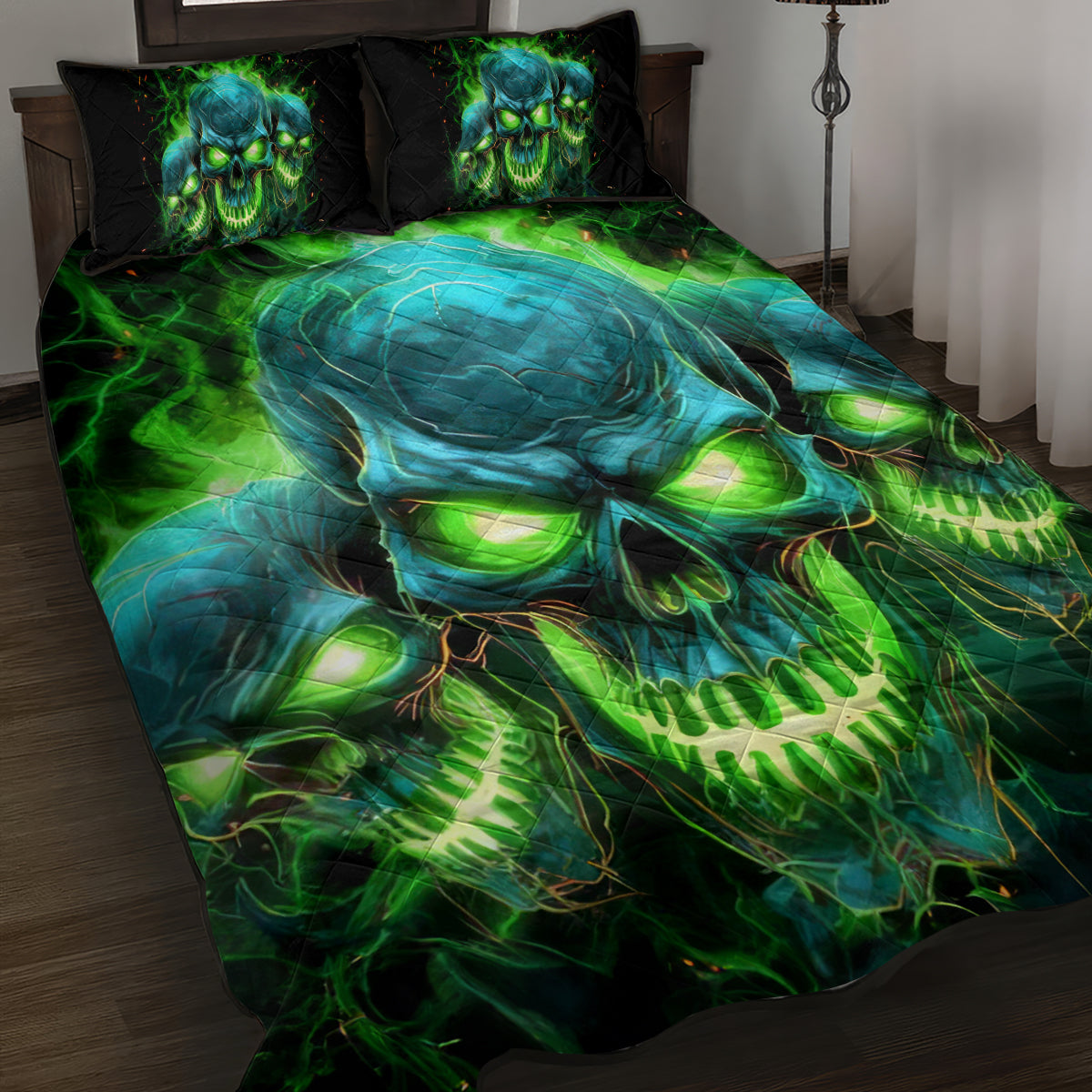 Flame Skull Quilt Bed Set I'm Never Alone My Demons Are Wit Me 24/7 - Wonder Print Shop