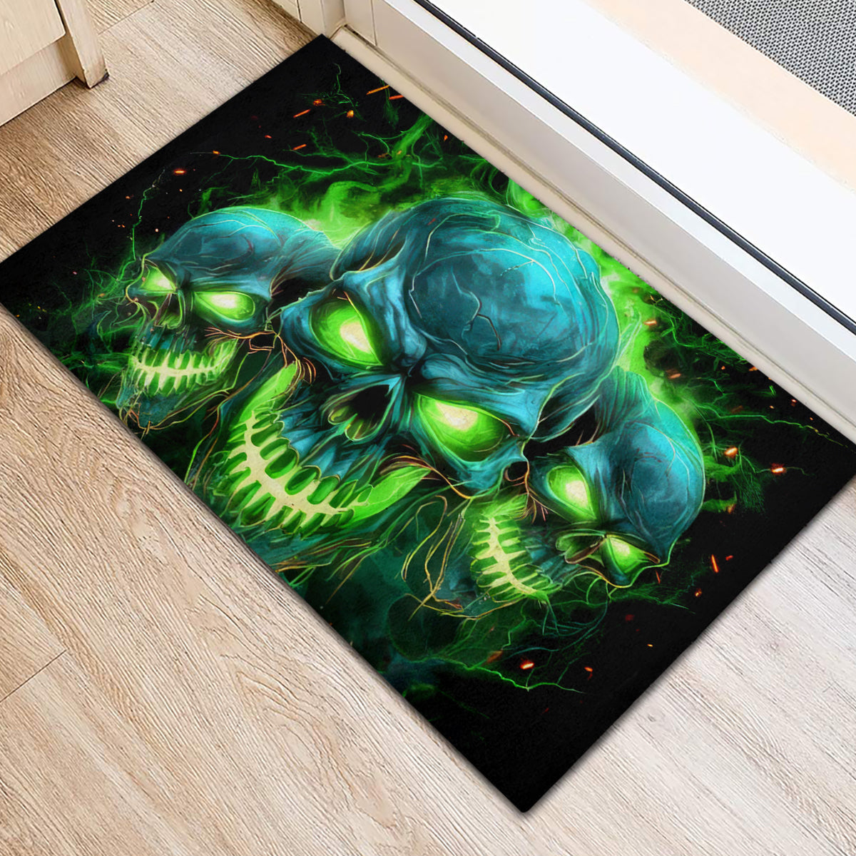 Flame Skull Rubber Doormat I'm Never Alone My Demons Are Wit Me 24/7 - Wonder Print Shop