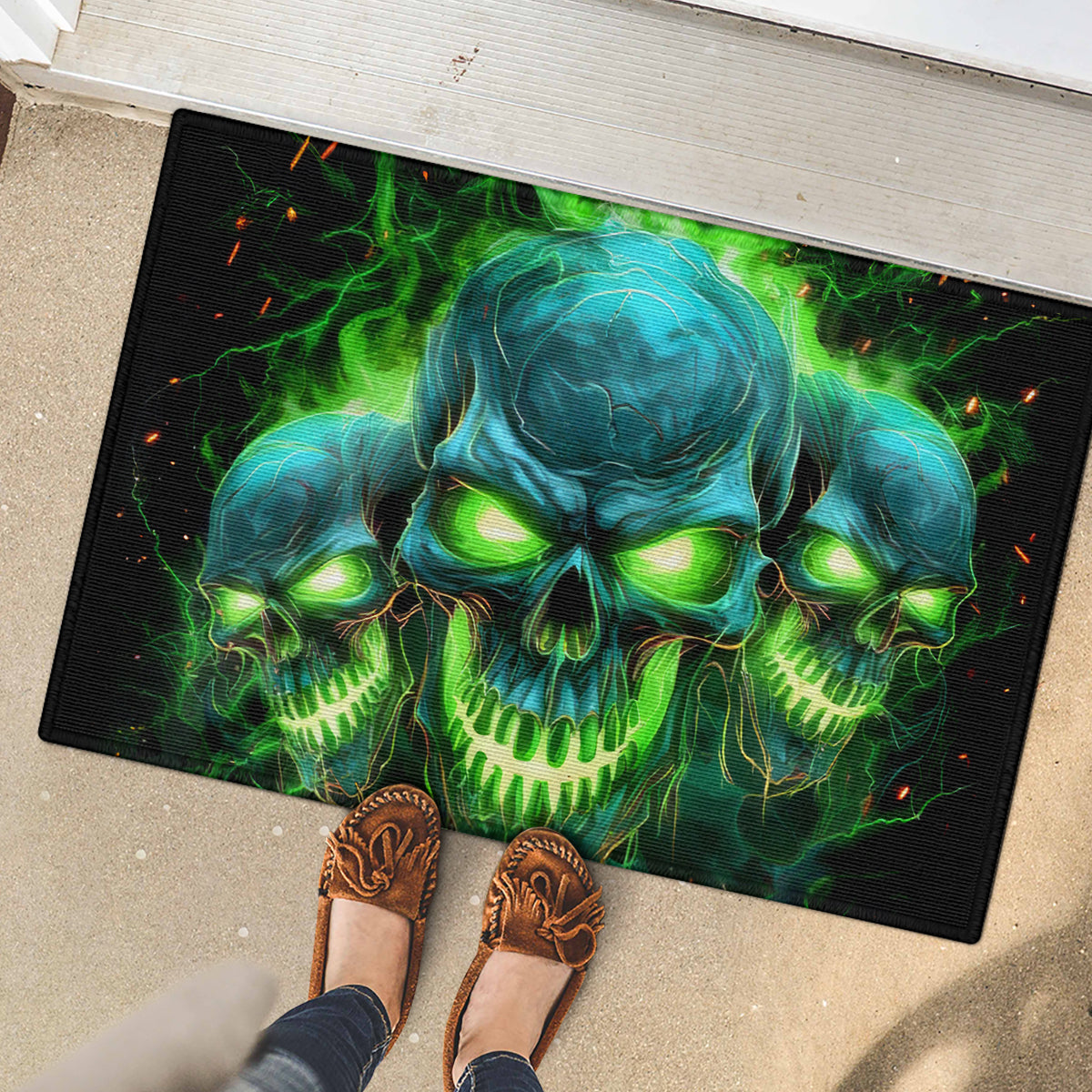 Flame Skull Rubber Doormat I'm Never Alone My Demons Are Wit Me 24/7 - Wonder Print Shop