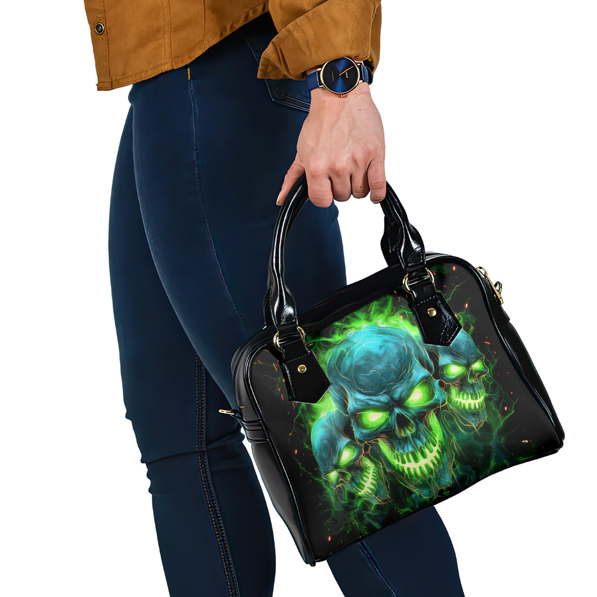 Flame Skull Shoulder Handbag I'm Never Alone My Demons Are Wit Me 24/7