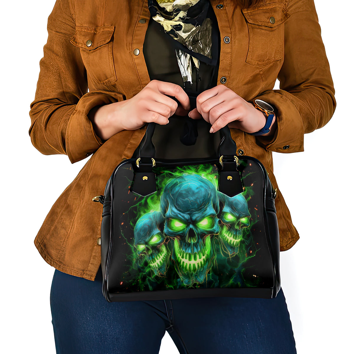 Flame Skull Shoulder Handbag I'm Never Alone My Demons Are Wit Me 24/7