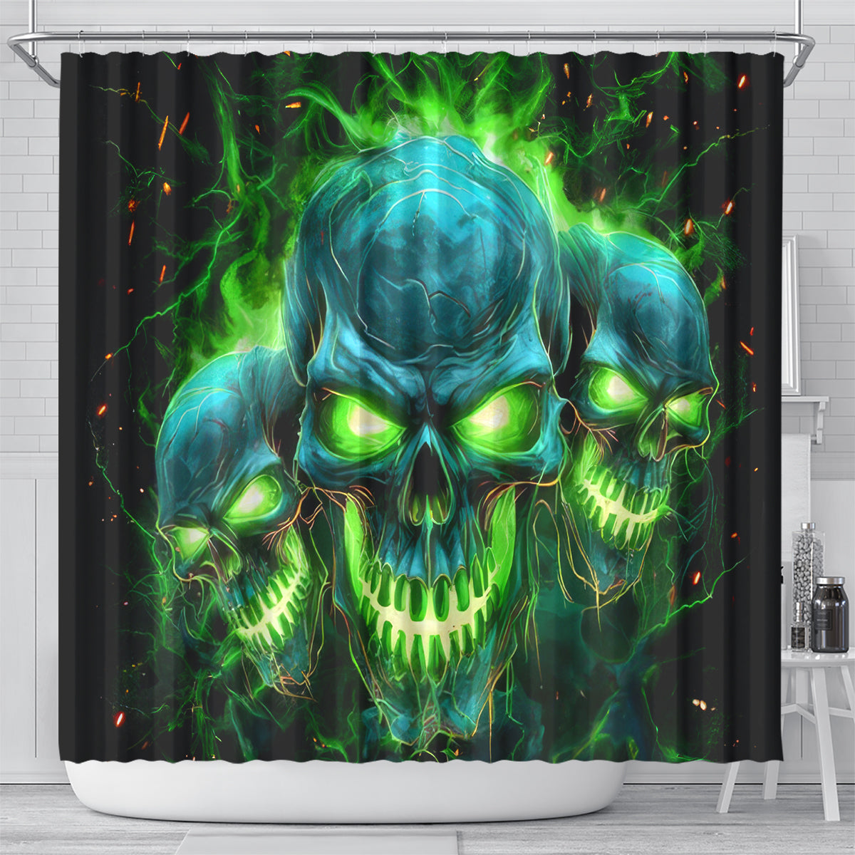 Flame Skull Shower Curtain I'm Never Alone My Demons Are Wit Me 24/7