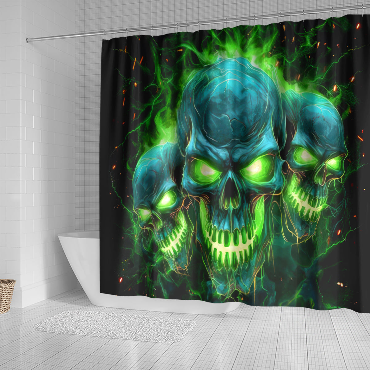 Flame Skull Shower Curtain I'm Never Alone My Demons Are Wit Me 24/7