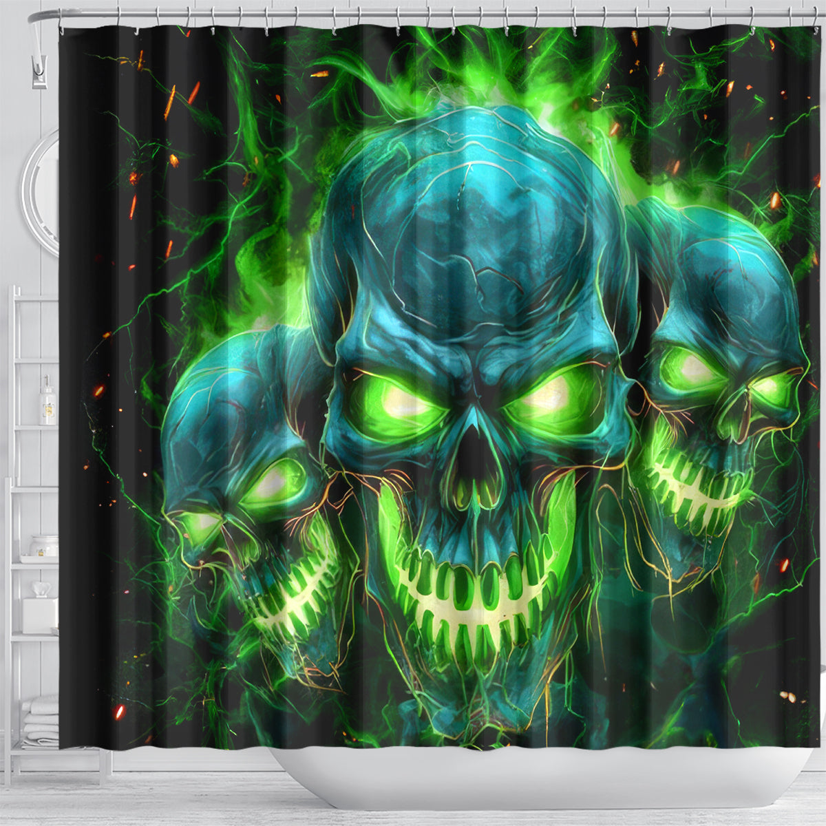 Flame Skull Shower Curtain I'm Never Alone My Demons Are Wit Me 24/7