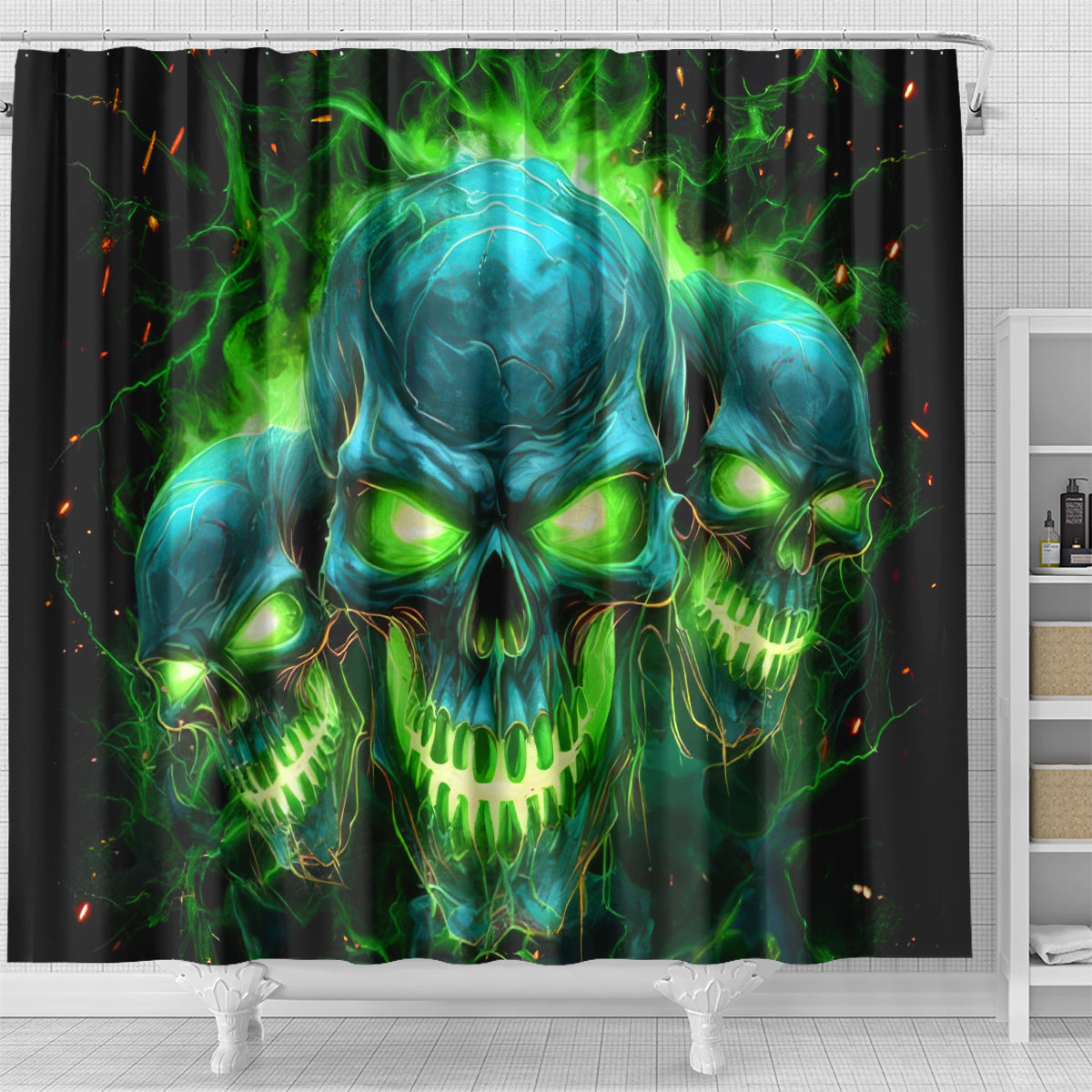 Flame Skull Shower Curtain I'm Never Alone My Demons Are Wit Me 24/7