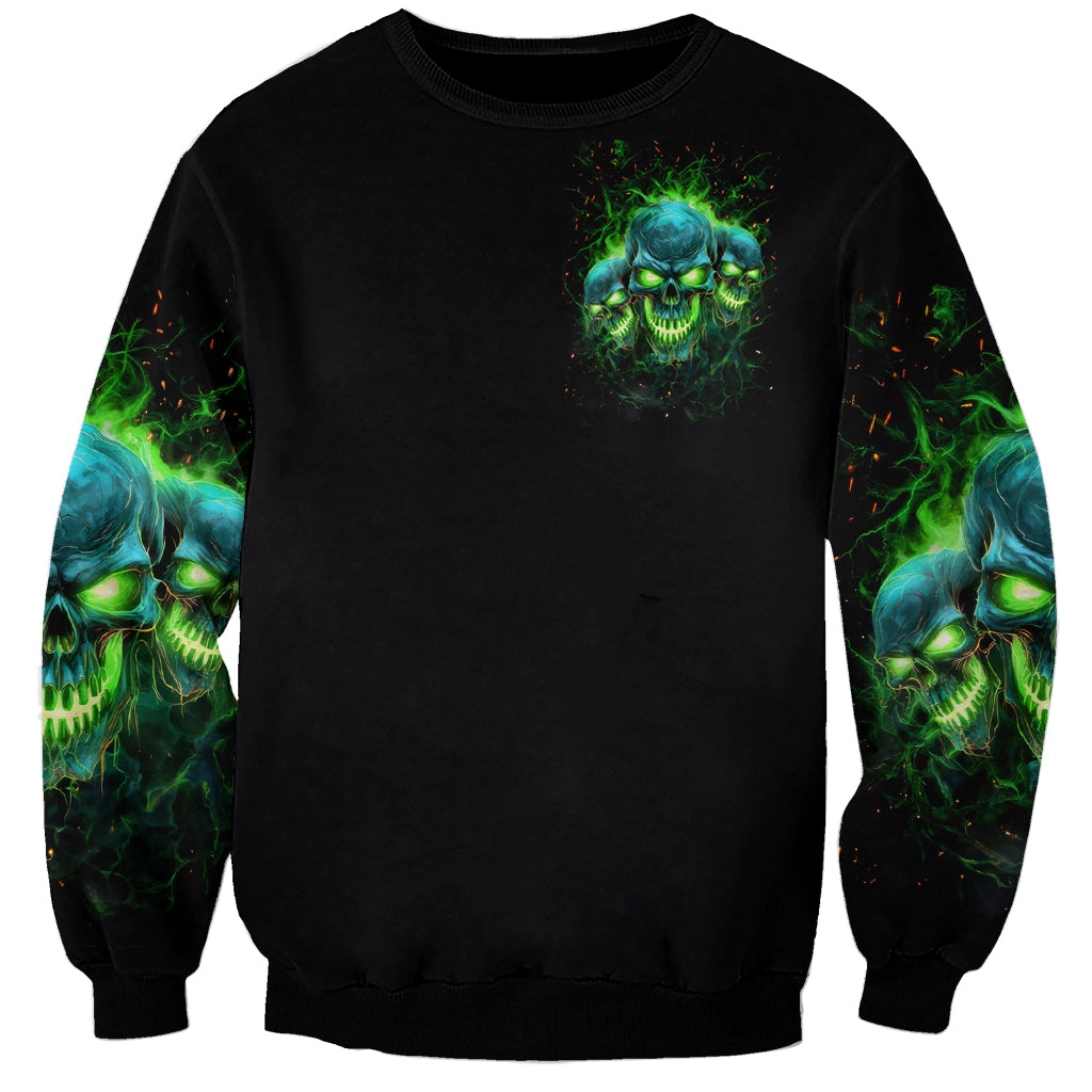 Flame Skull Sweatshirt I'm Never Alone My Demons Are Wit Me 24/7 - Wonder Print Shop
