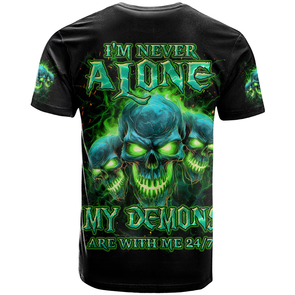 Flame Skull T Shirt I'm Never Alone My Demons Are Wit Me 24/7 - Wonder Print Shop