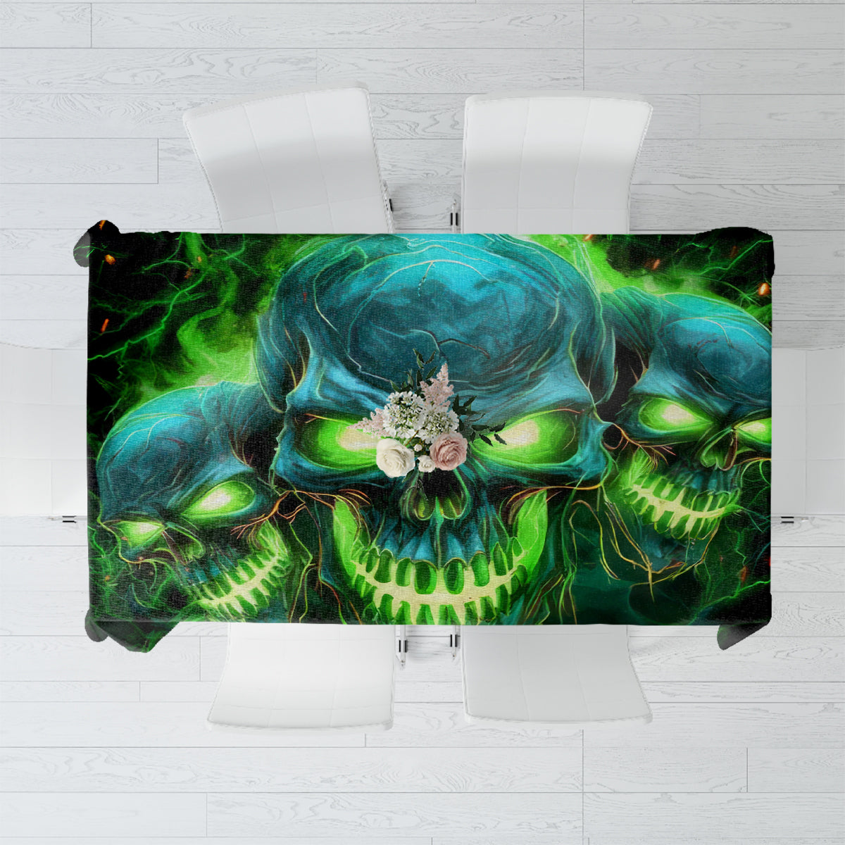 Flame Skull Tablecloth I'm Never Alone My Demons Are Wit Me 24/7 - Wonder Print Shop