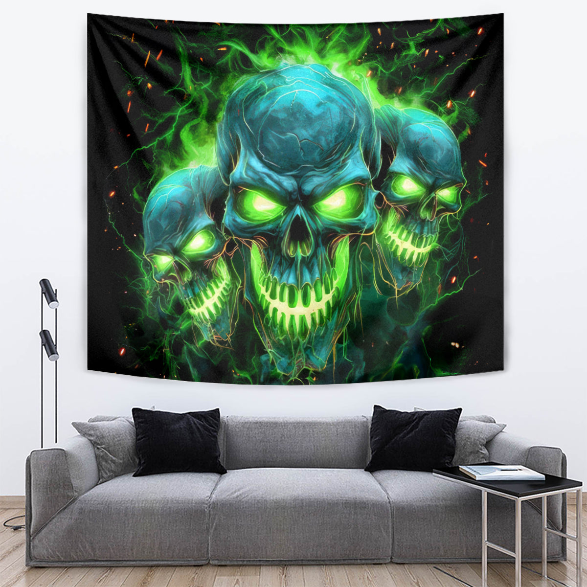 Flame Skull Tapestry I'm Never Alone My Demons Are Wit Me 24/7 - Wonder Print Shop