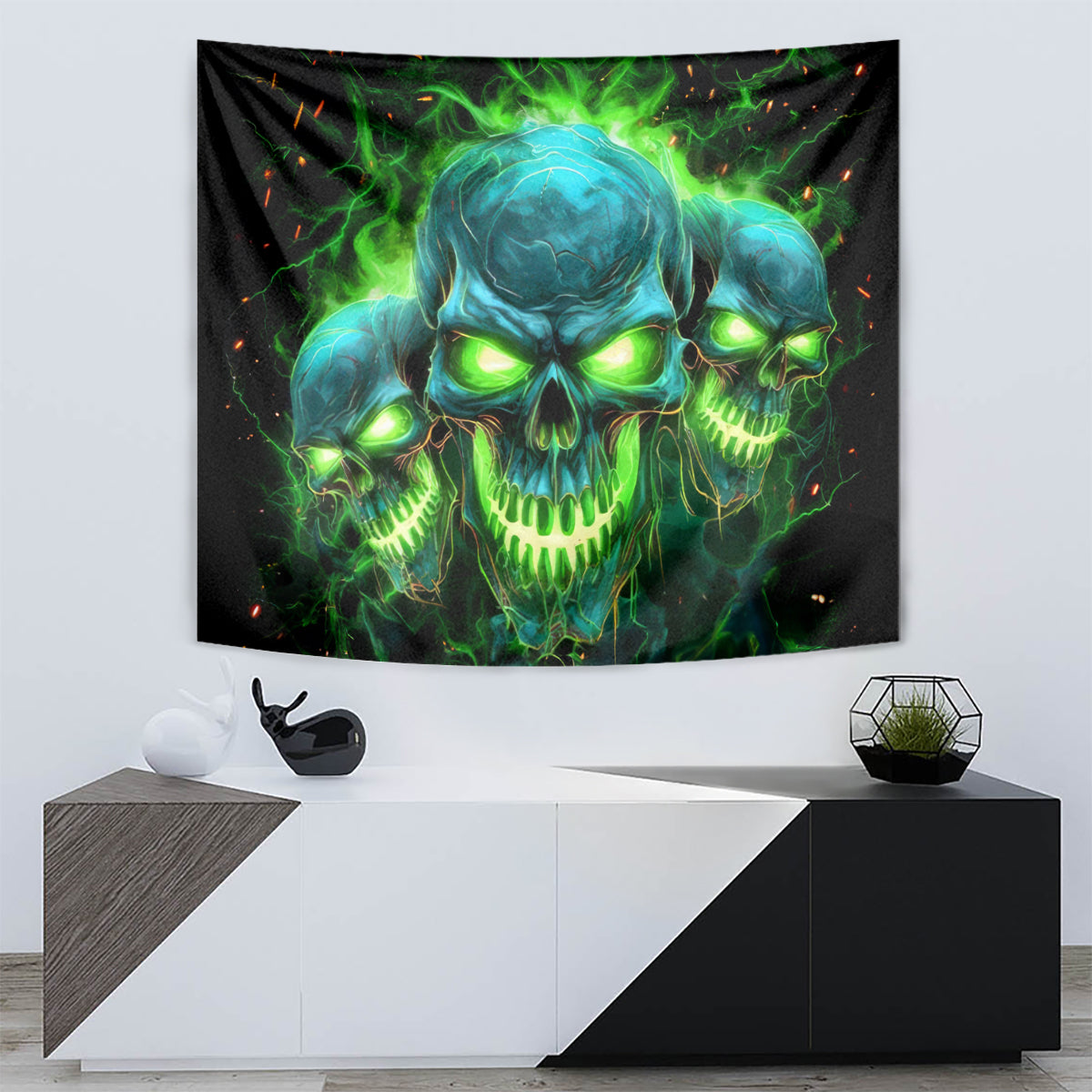 Flame Skull Tapestry I'm Never Alone My Demons Are Wit Me 24/7 - Wonder Print Shop