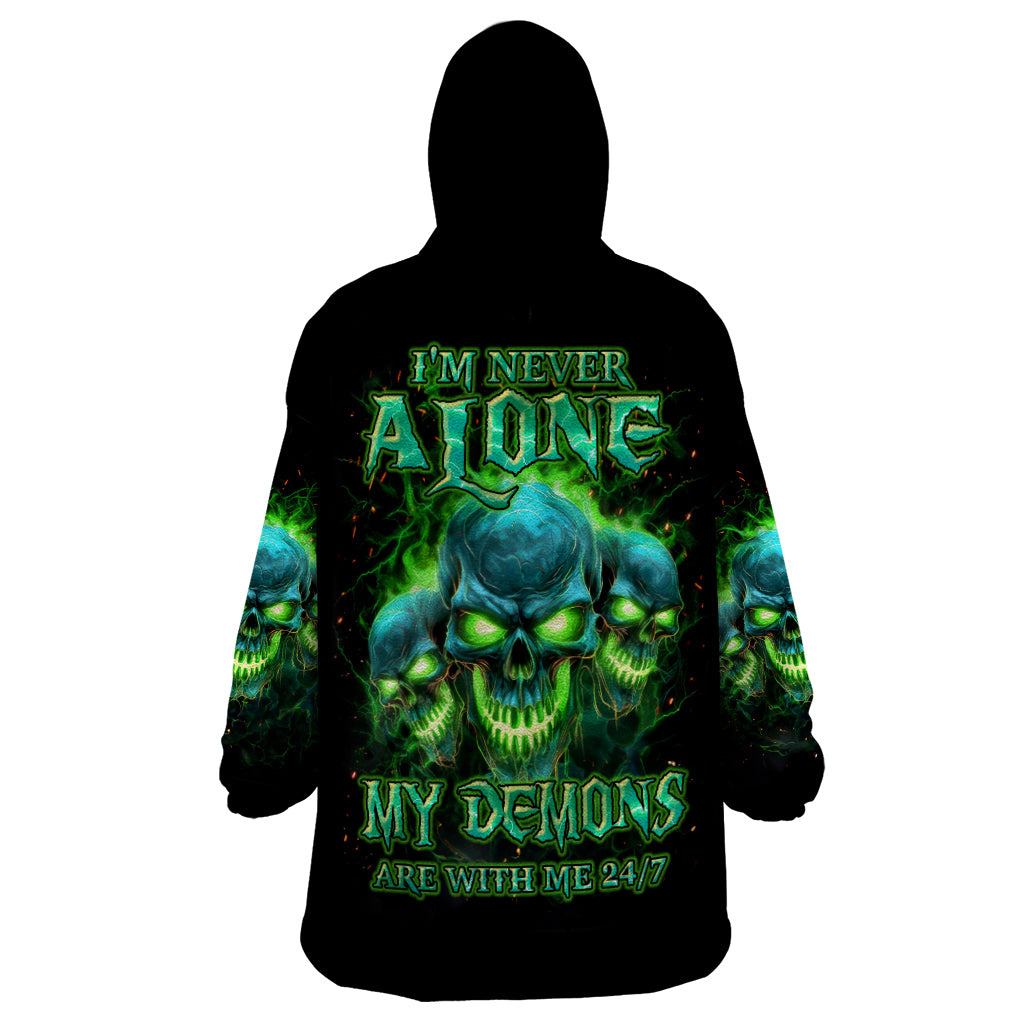 Flame Skull Wearable Blanket Hoodie I'm Never Alone My Demons Are Wit Me 24/7 - Wonder Print Shop