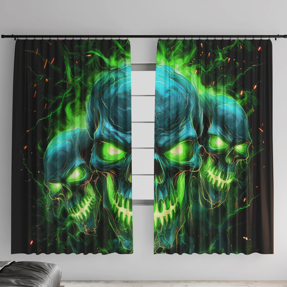 Flame Skull Window Curtain I'm Never Alone My Demons Are Wit Me 24/7 - Wonder Print Shop
