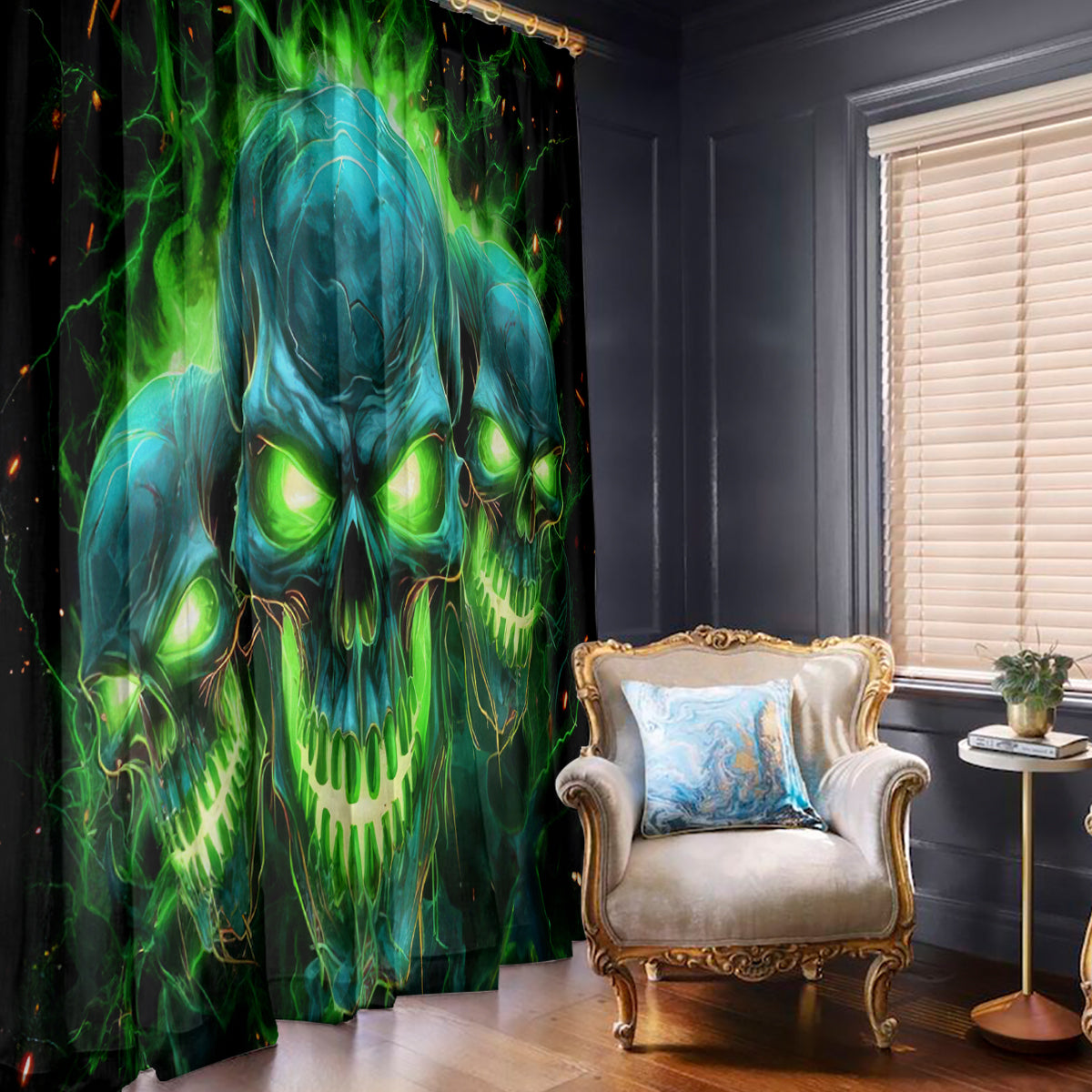 Flame Skull Window Curtain I'm Never Alone My Demons Are Wit Me 24/7 - Wonder Print Shop