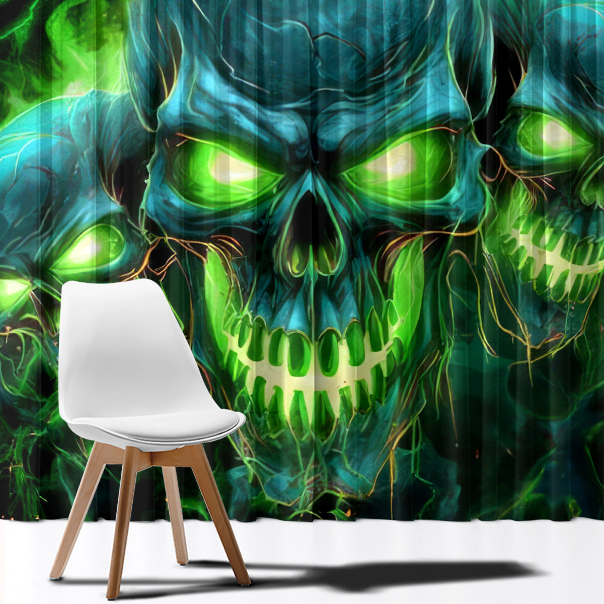 Flame Skull Window Curtain I'm Never Alone My Demons Are Wit Me 24/7 - Wonder Print Shop