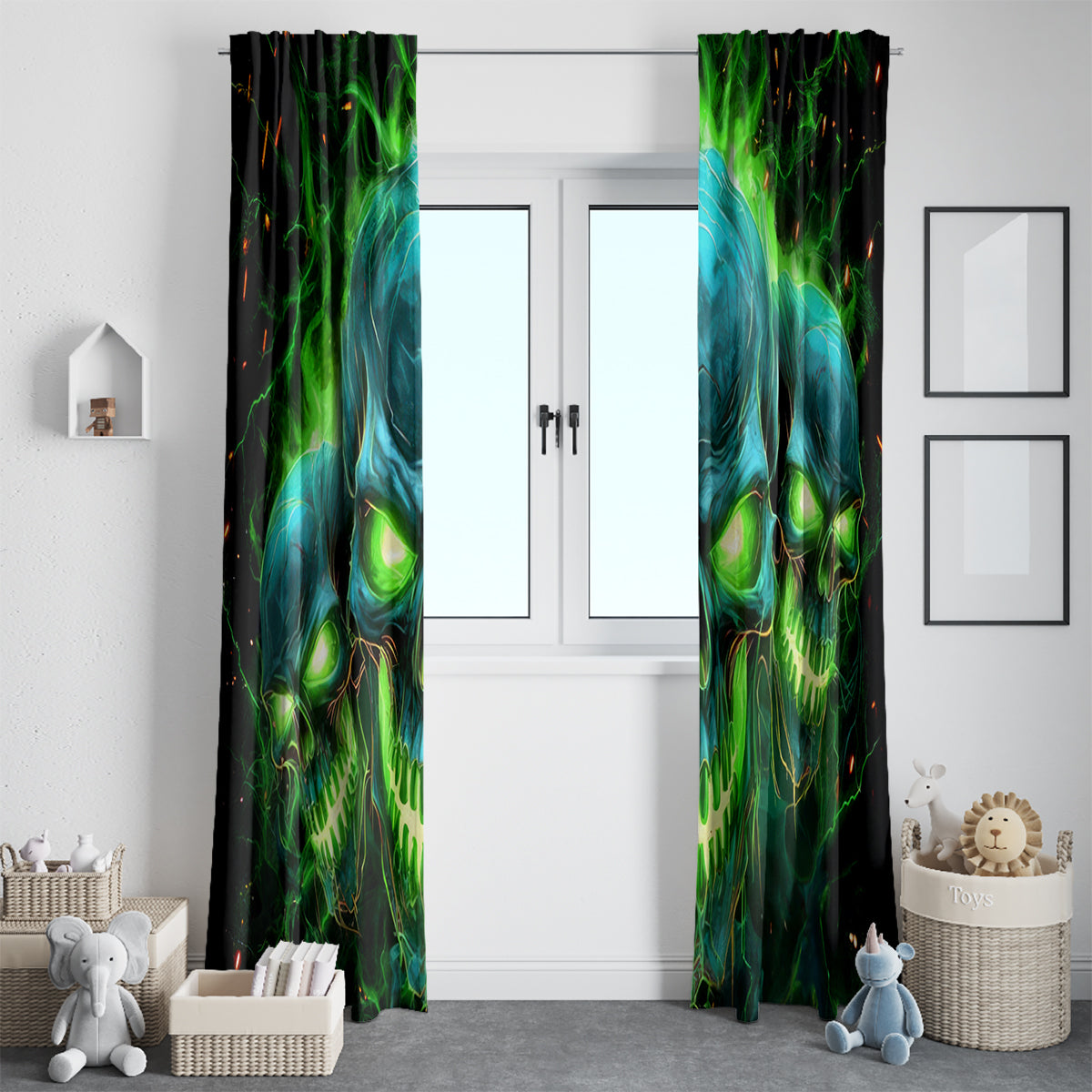 Flame Skull Window Curtain I'm Never Alone My Demons Are Wit Me 24/7 - Wonder Print Shop