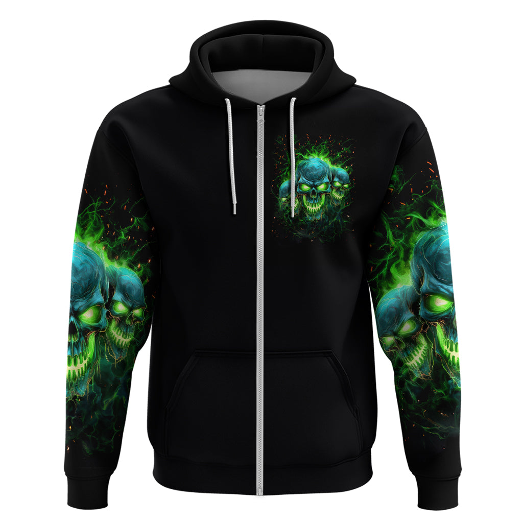 Flame Skull Zip Hoodie I'm Never Alone My Demons Are Wit Me 24/7 - Wonder Print Shop