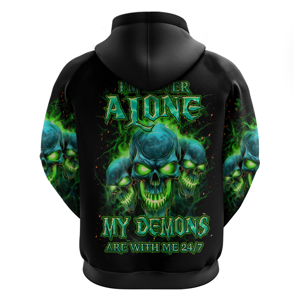 Flame Skull Zip Hoodie I'm Never Alone My Demons Are Wit Me 24/7 - Wonder Print Shop