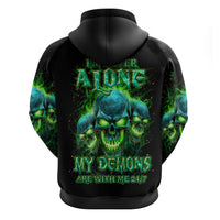 Flame Skull Zip Hoodie I'm Never Alone My Demons Are Wit Me 24/7 - Wonder Print Shop