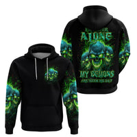 Flame Skull Zip Hoodie I'm Never Alone My Demons Are Wit Me 24/7 - Wonder Print Shop