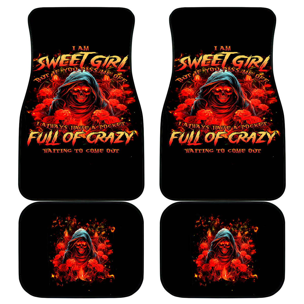 Rose Skull Car Mats Iam Sweet Girl But If You Piss Me Off - Wonder Print Shop