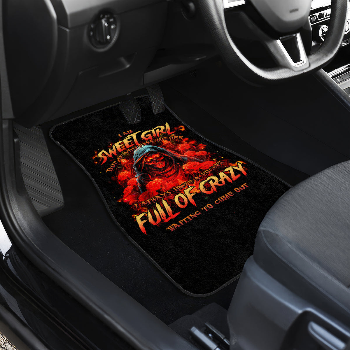 Rose Skull Car Mats Iam Sweet Girl But If You Piss Me Off - Wonder Print Shop