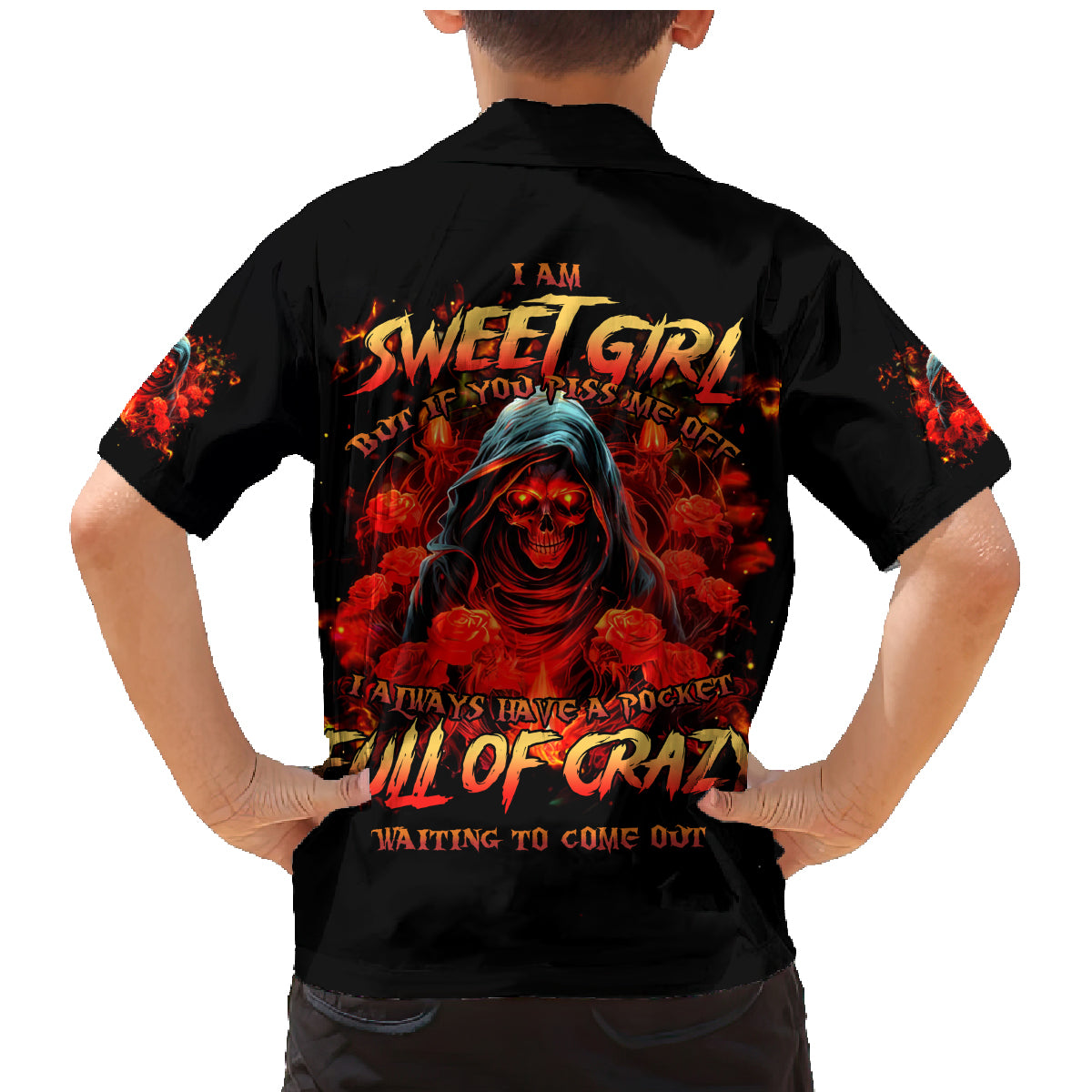 Rose Skull Family Matching Mermaid Dress and Hawaiian Shirt Iam Sweet Girl But If You Piss Me Off - Wonder Print Shop