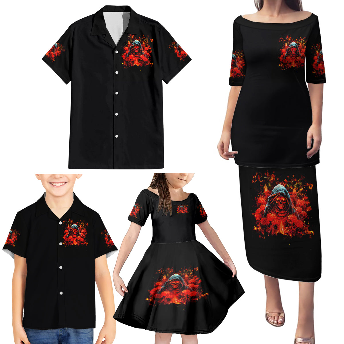 Rose Skull Family Matching Puletasi and Hawaiian Shirt Iam Sweet Girl But If You Piss Me Off - Wonder Print Shop