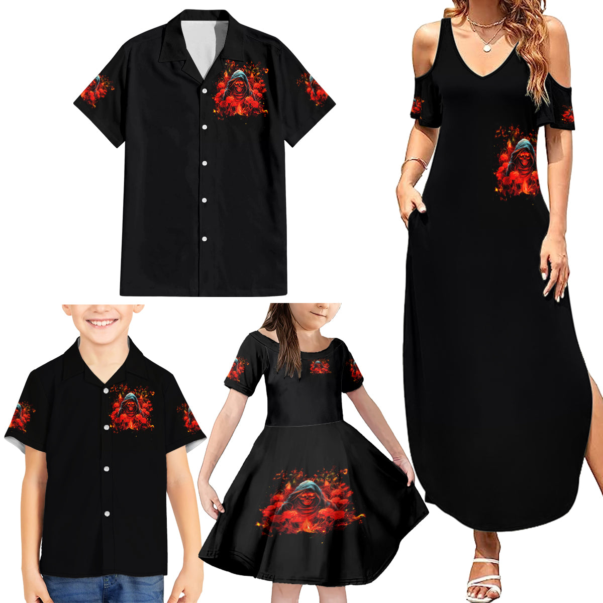 Rose Skull Family Matching Summer Maxi Dress and Hawaiian Shirt Iam Sweet Girl But If You Piss Me Off - Wonder Print Shop