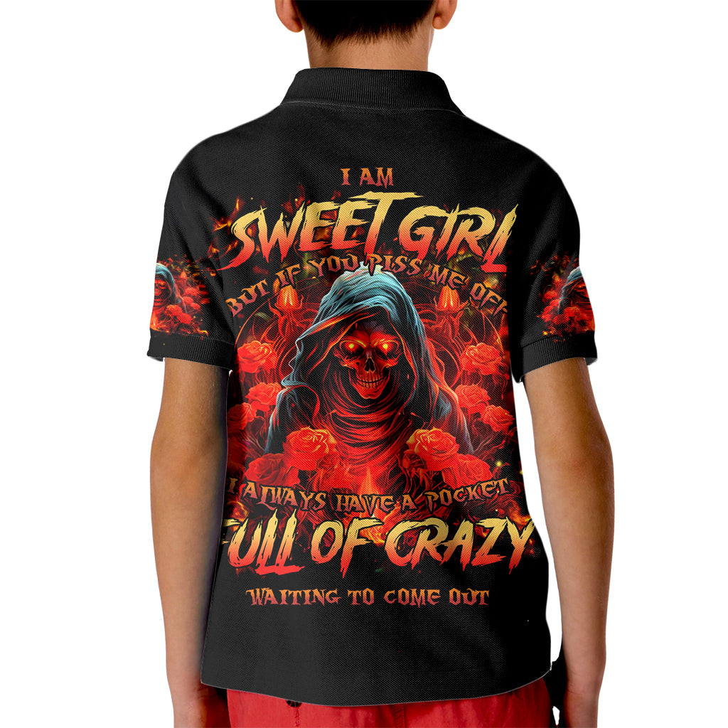 Rose Skull Kid Polo Shirt Iam Sweet Girl But If You Piss Me Off - Wonder Print Shop