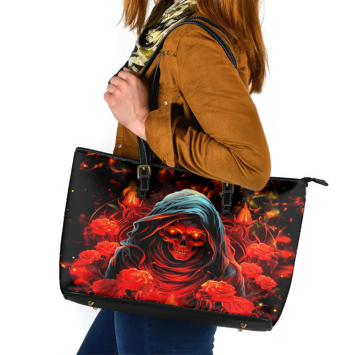 Rose Skull Leather Tote Bag Iam Sweet Girl But If You Piss Me Off - Wonder Print Shop