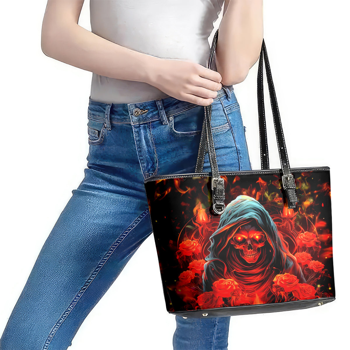Rose Skull Leather Tote Bag Iam Sweet Girl But If You Piss Me Off - Wonder Print Shop