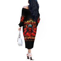 Rose Skull Off The Shoulder Long Sleeve Dress Iam Sweet Girl But If You Piss Me Off - Wonder Print Shop