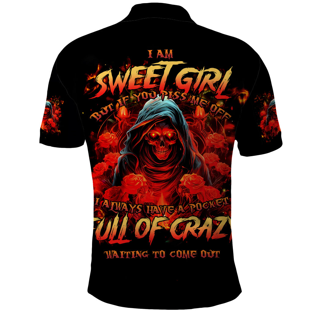 Rose Skull Polo Shirt Iam Sweet Girl But If You Piss Me Off - Wonder Print Shop