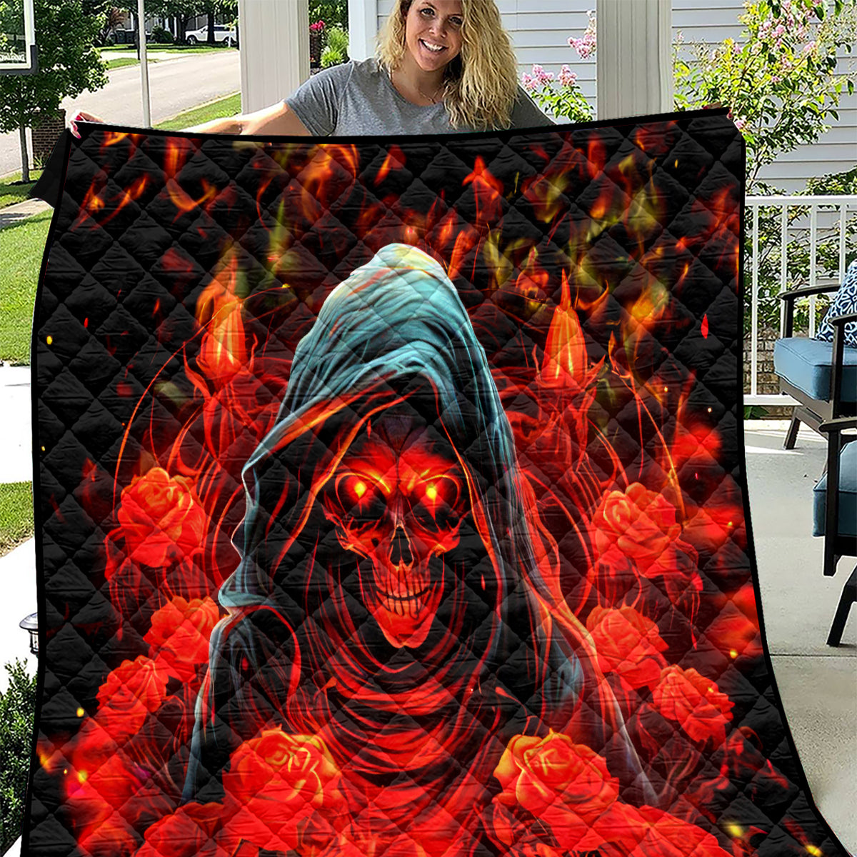 Rose Skull Quilt Iam Sweet Girl But If You Piss Me Off - Wonder Print Shop