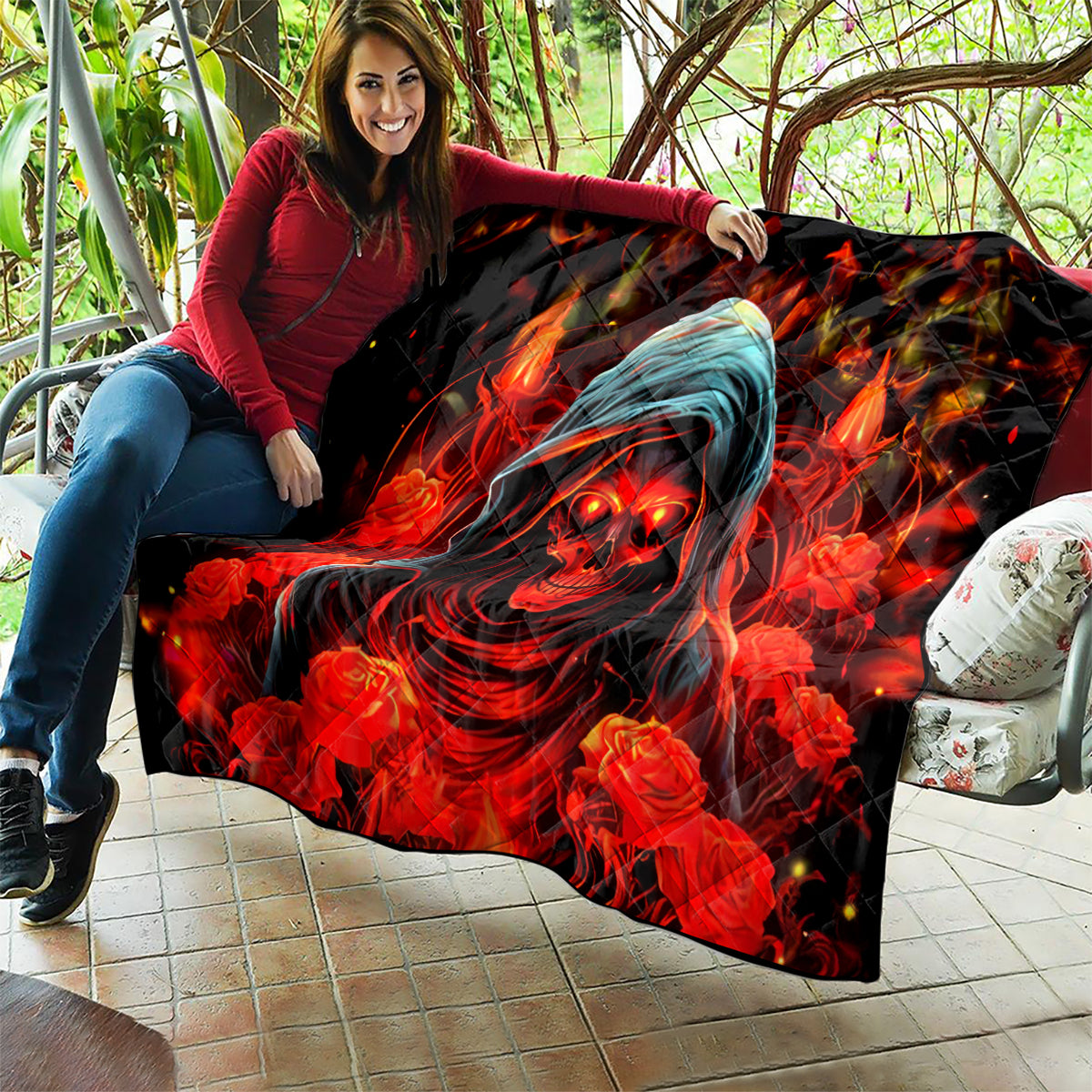 Rose Skull Quilt Iam Sweet Girl But If You Piss Me Off - Wonder Print Shop