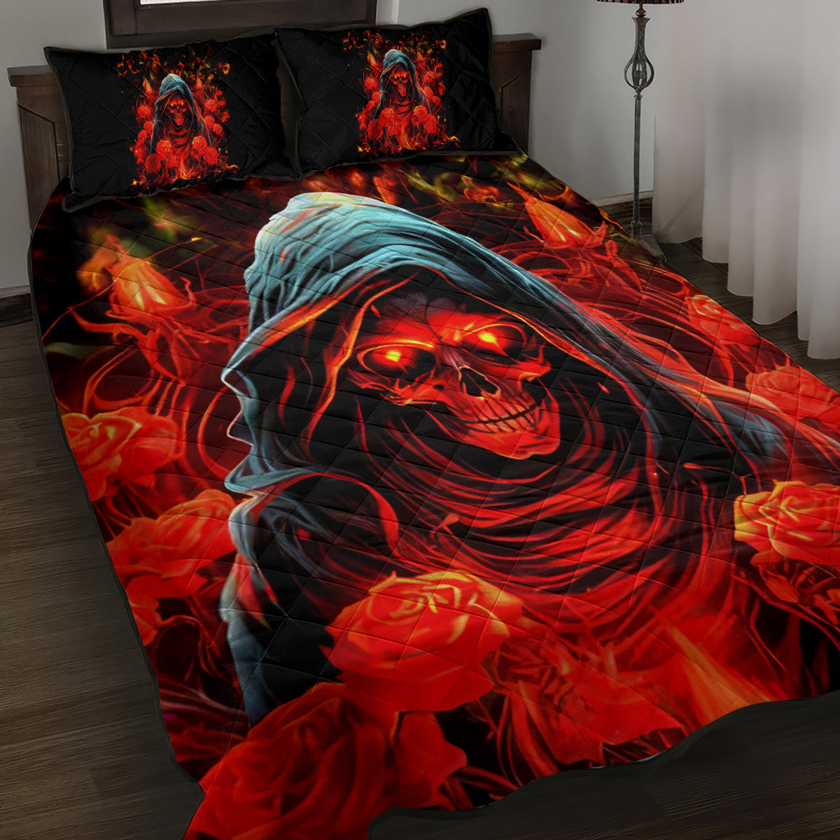 Rose Skull Quilt Bed Set Iam Sweet Girl But If You Piss Me Off - Wonder Print Shop
