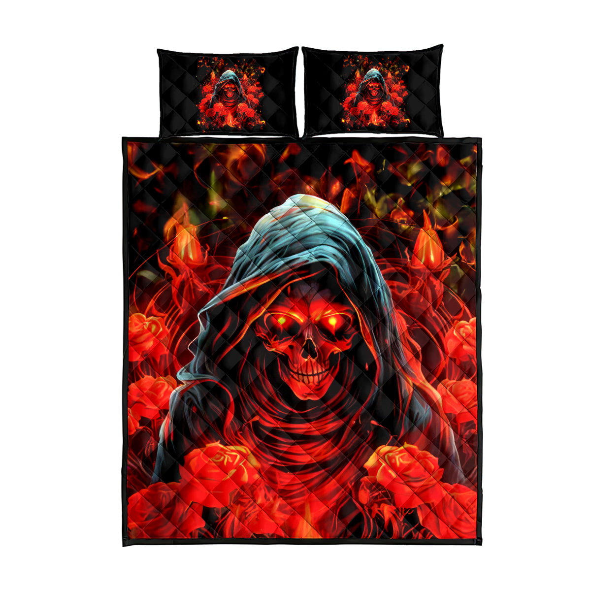 Rose Skull Quilt Bed Set Iam Sweet Girl But If You Piss Me Off - Wonder Print Shop