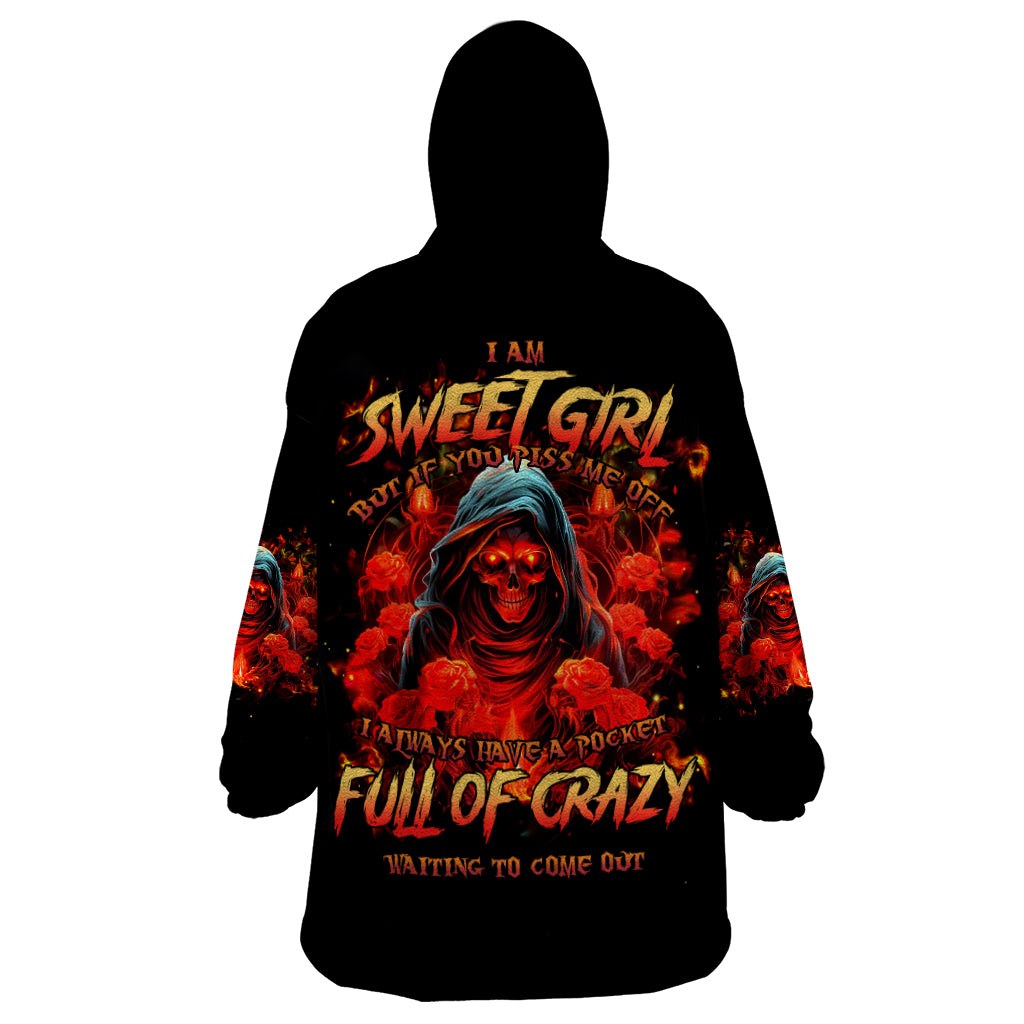 Rose Skull Wearable Blanket Hoodie Iam Sweet Girl But If You Piss Me Off - Wonder Print Shop
