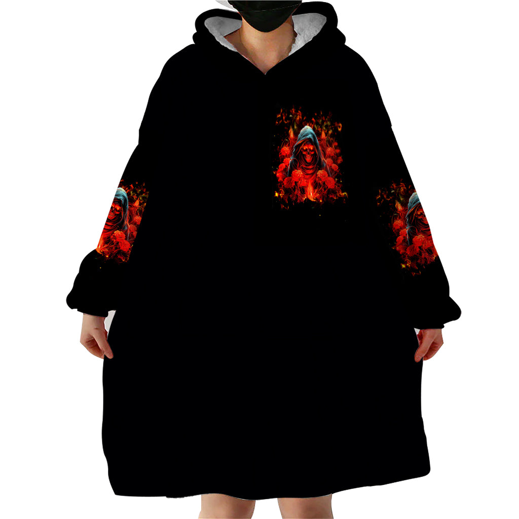 Rose Skull Wearable Blanket Hoodie Iam Sweet Girl But If You Piss Me Off - Wonder Print Shop