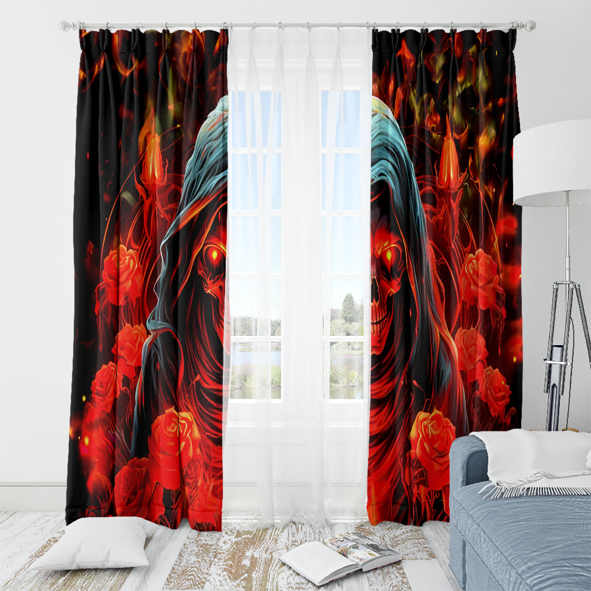 Rose Skull Window Curtain Iam Sweet Girl But If You Piss Me Off - Wonder Print Shop