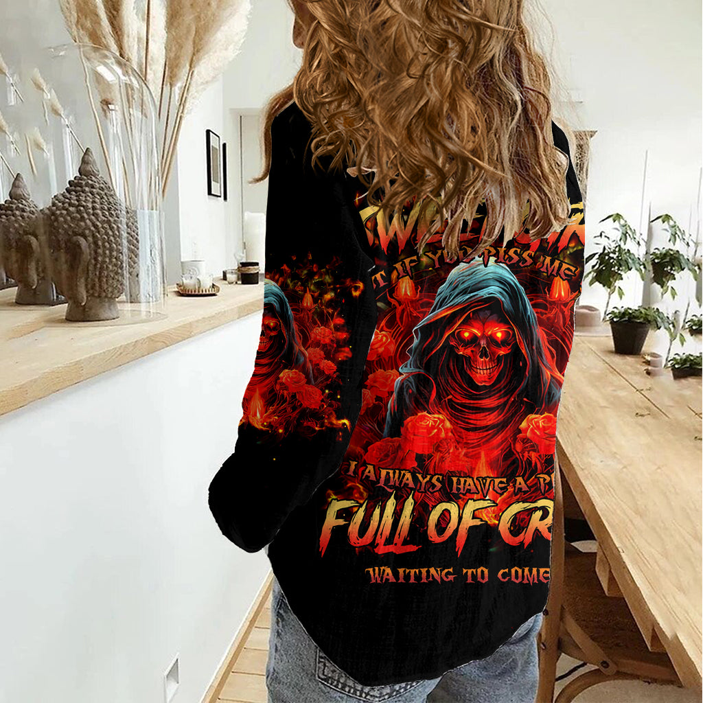 Rose Skull Women Casual Shirt Iam Sweet Girl But If You Piss Me Off - Wonder Print Shop