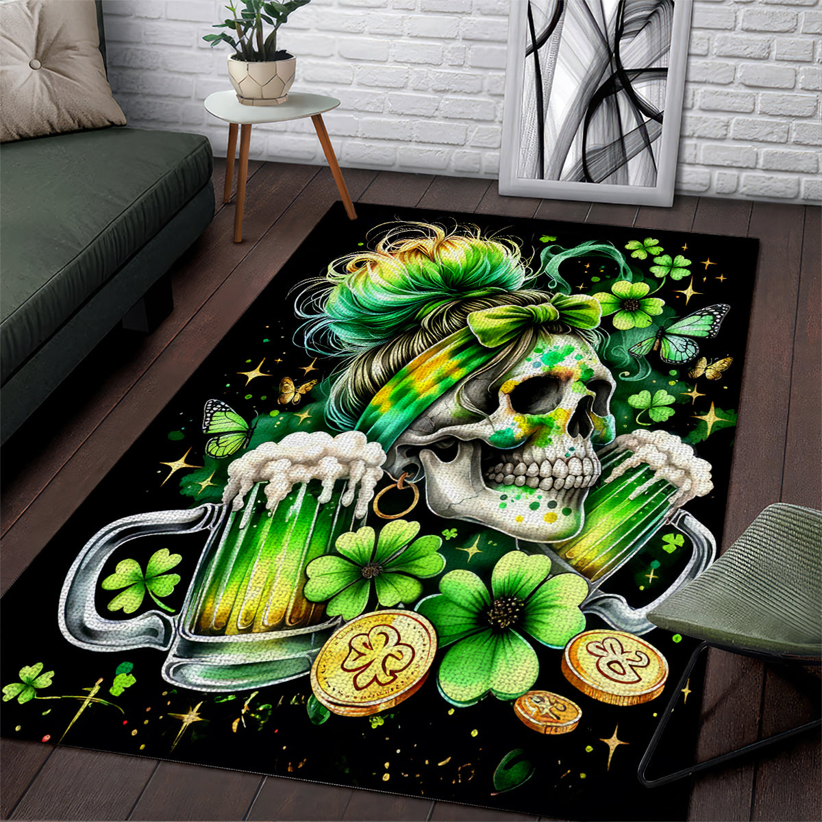 Irish Skull Area Rug Drink Up Bitches - Wonder Print Shop