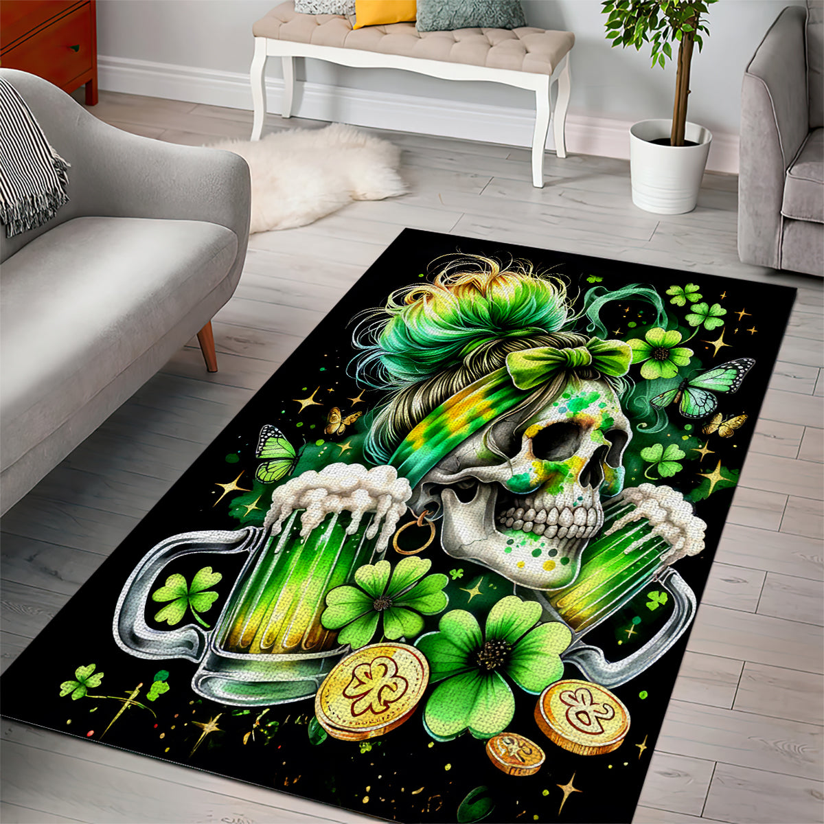 Irish Skull Area Rug Drink Up Bitches - Wonder Print Shop