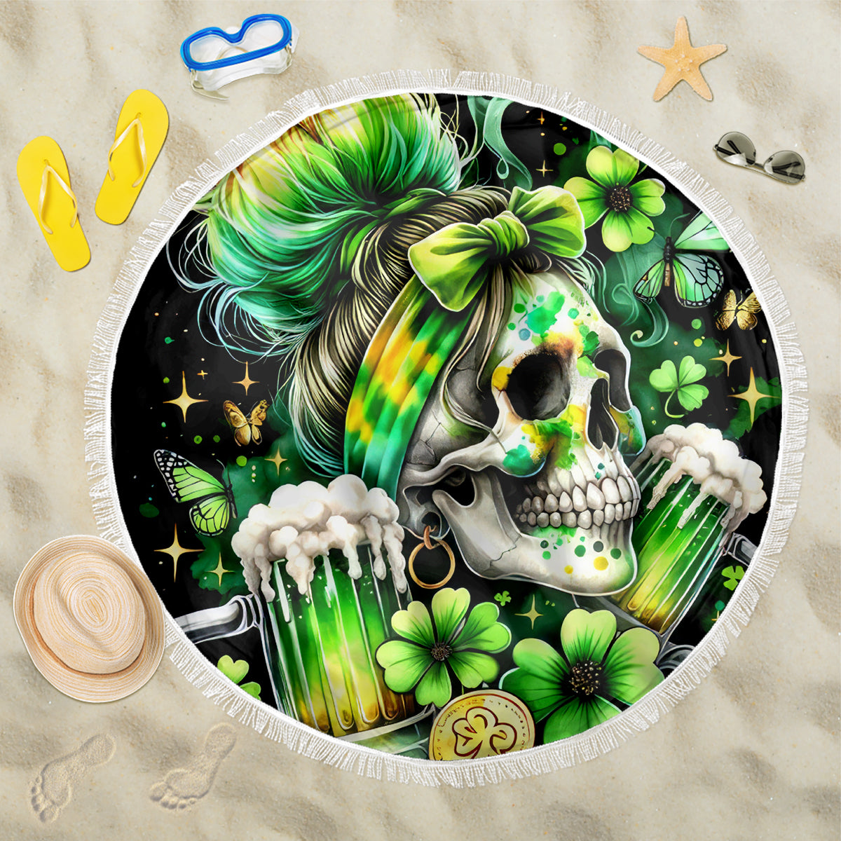 Irish Skull Beach Blanket Drink Up Bitches - Wonder Print Shop