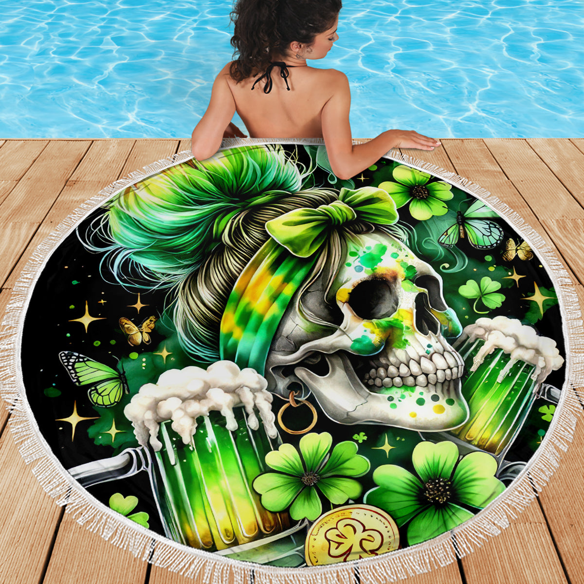 Irish Skull Beach Blanket Drink Up Bitches - Wonder Print Shop