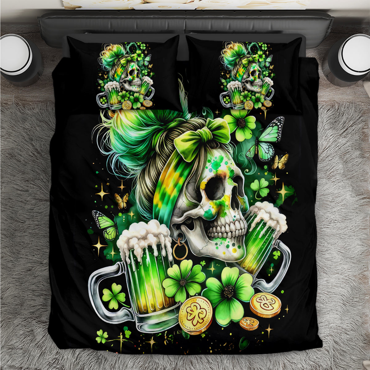 Irish Skull Bedding Set Drink Up Bitches