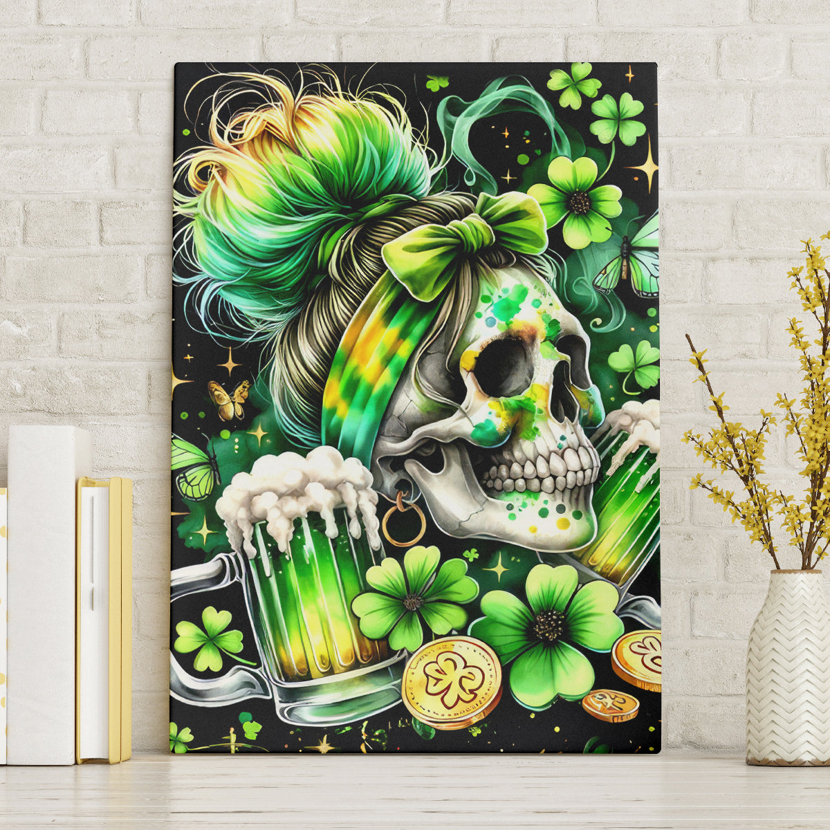 Irish Skull Canvas Wall Art Drink Up Bitches - Wonder Print Shop