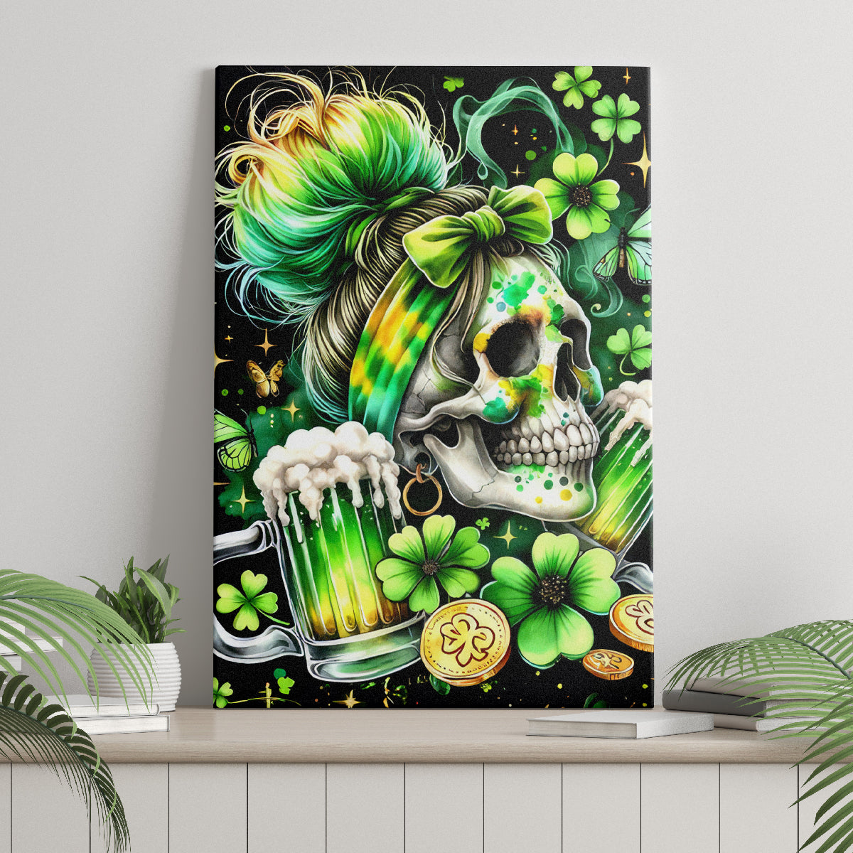 Irish Skull Canvas Wall Art Drink Up Bitches - Wonder Print Shop