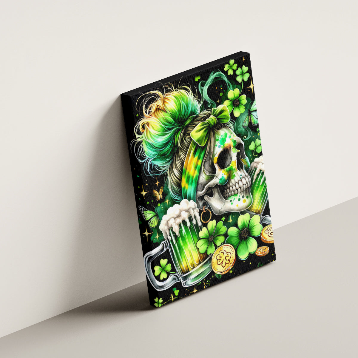 Irish Skull Canvas Wall Art Drink Up Bitches - Wonder Print Shop